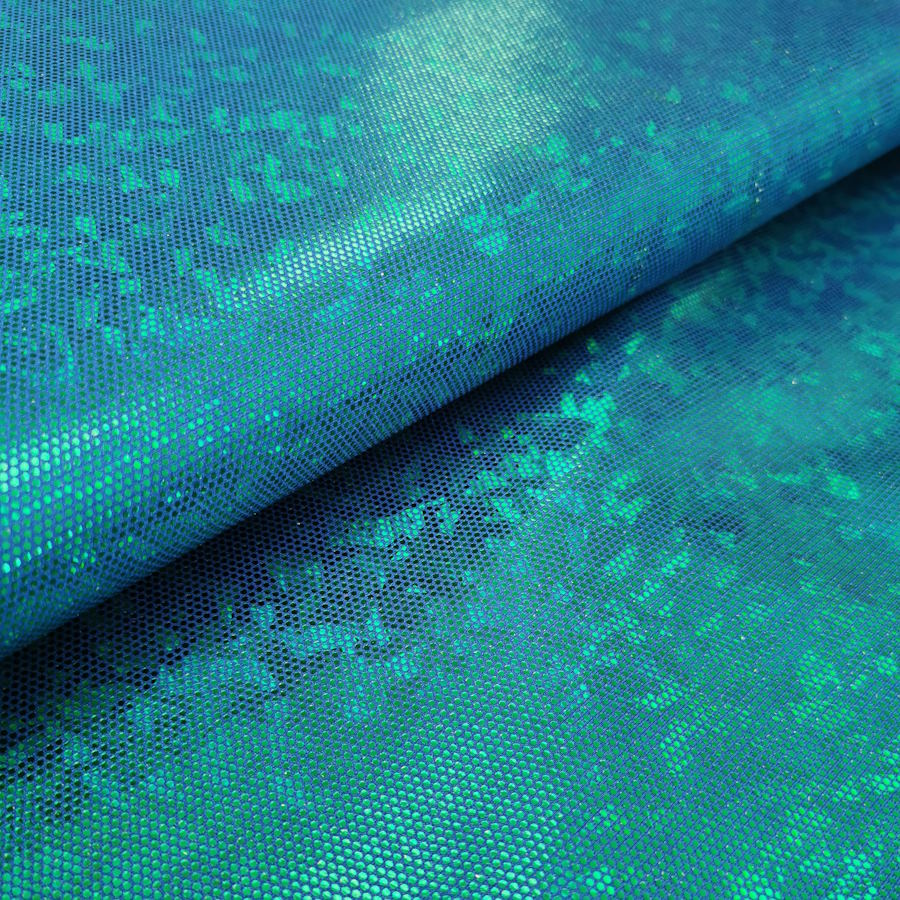 Tissu brillant holo bleu-vert canard
