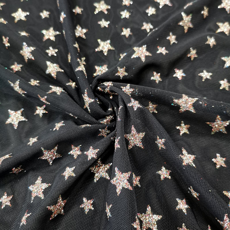 résille étoilée noire avec motif étoile à paillettes multicolores/argentées