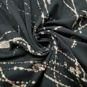 tulle résille noir avec motif à paillette argent et multicolore en forme de tache de peinture