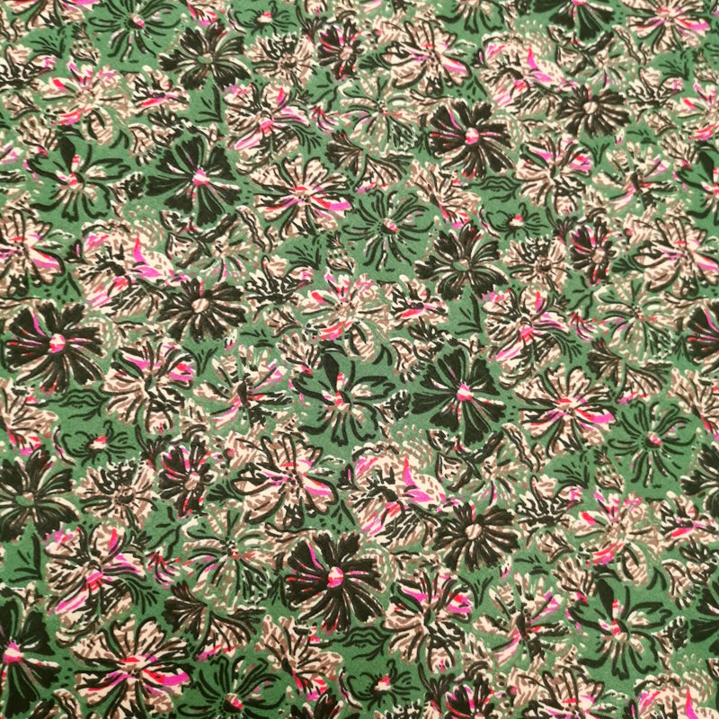 popeline de coton hellebore popeline de coton vert foncé avec un motif de fleurs dessinées